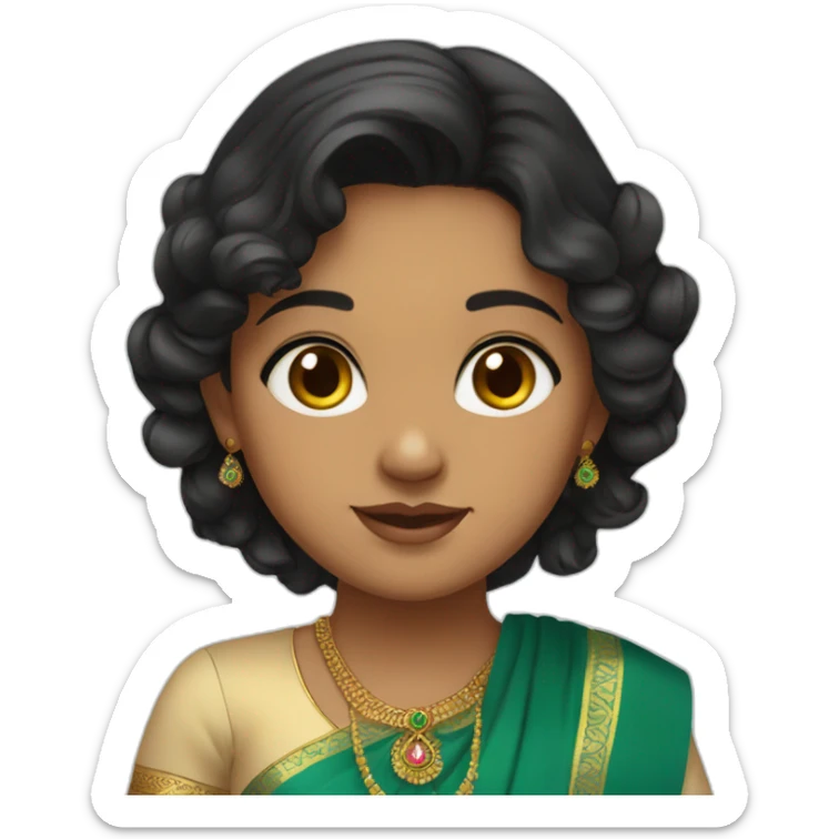 Indian girl, fair, hazel green eyes, wavy black hair, in saree sticker