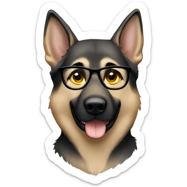 a handsome guy with brown hair, black thin stylish glasses and grey eyes. the grey german shepherd with yellow eyes sticker