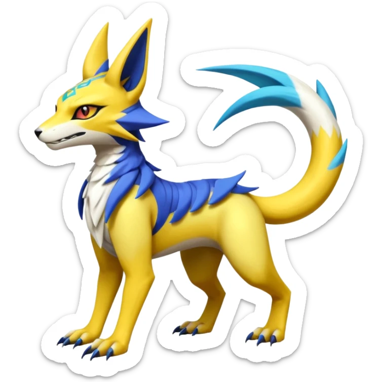 Tropical Exotic Short Legendary Epic Cool Colorful Renamon-Zeraora-Bastet-Latias-Vernid-Sergal-fusion-hybrid-creature sticker