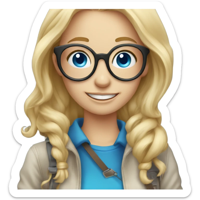 Real blonde girl with glasses smiling blue eyes taking pictures with a camera  sticker