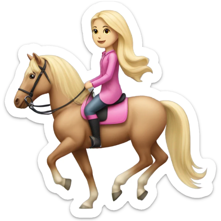 long blonde hair girl riding a pink horse  sticker