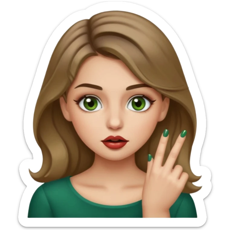 Ragazza bionda scuro con gli occhi marroni/verdi,truccata con un unghia fra i denti sticker