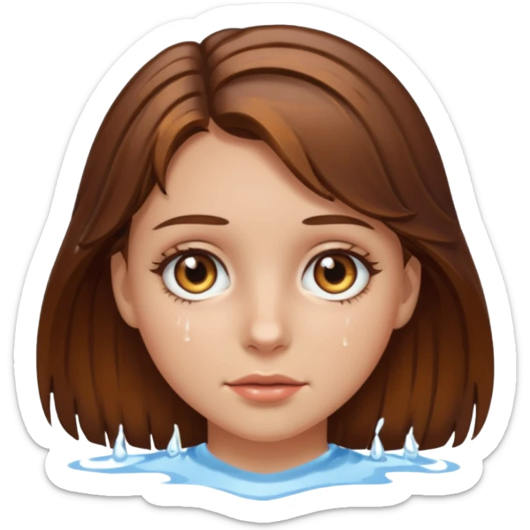 Girl with brown hair and hazel eyes and a wet face sticker