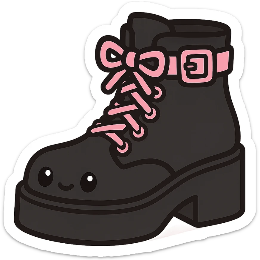 BLACKPINK-inspired gothic shoes, no hearts, black and pink, cute and stylish, kawaii style, platform boots with buckles, no socks sticker