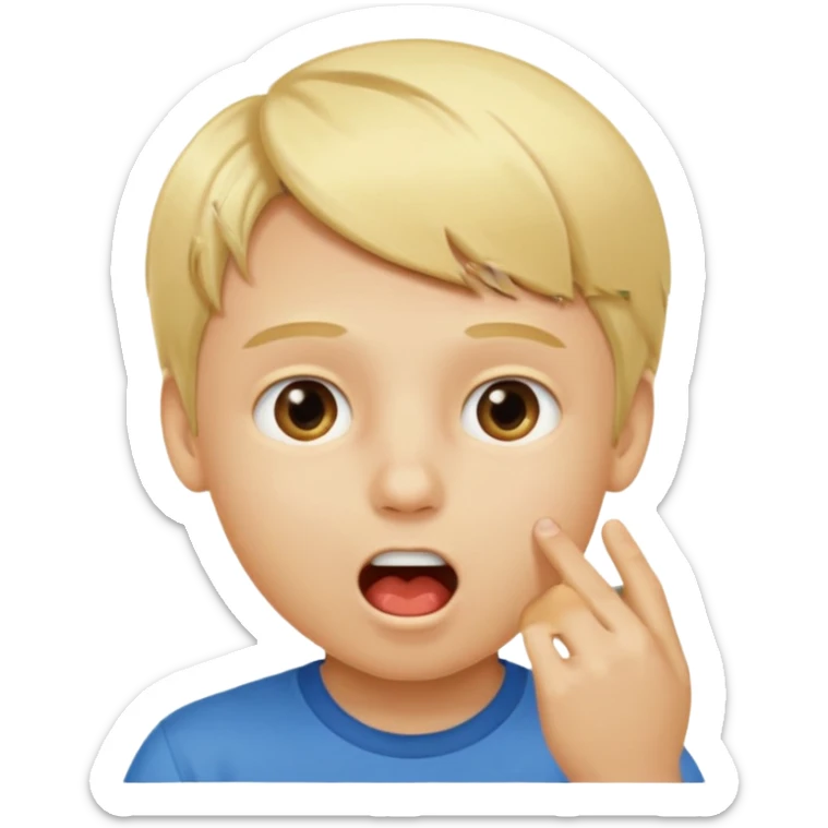 Un garçon blond qui ouvre la bouche laissant voir les numéros 6 7 sticker