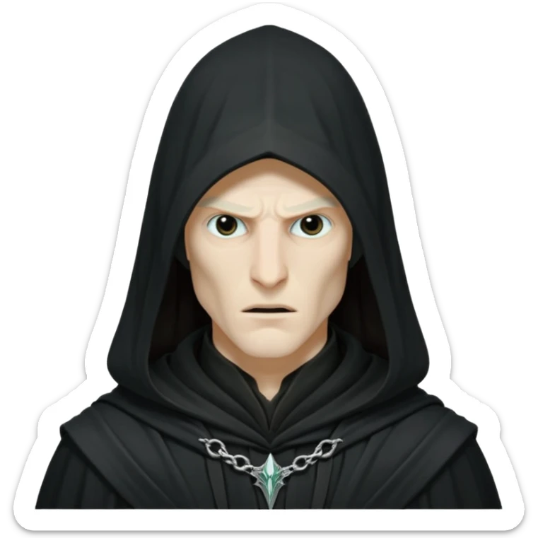 Nazgûl from Lord of the Rings, dark hooded figure, menacing, simple and bold, perfect for Slack emoji, no text sticker