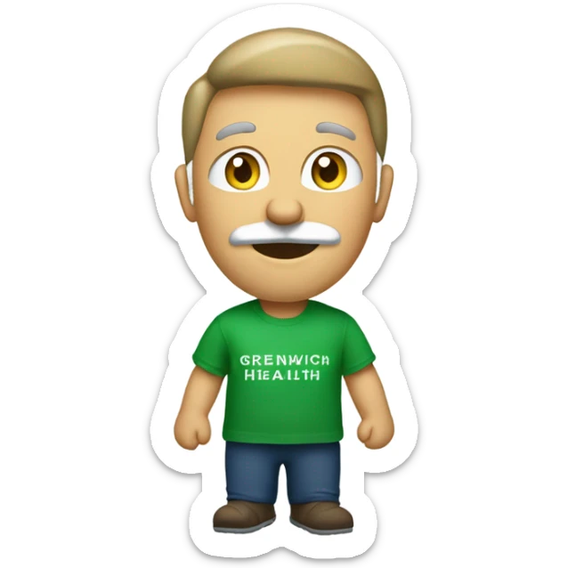 Santa wearing green t-shirt. The t-shirt the letters ‘Greenwich Health’ written in white letters  sticker
