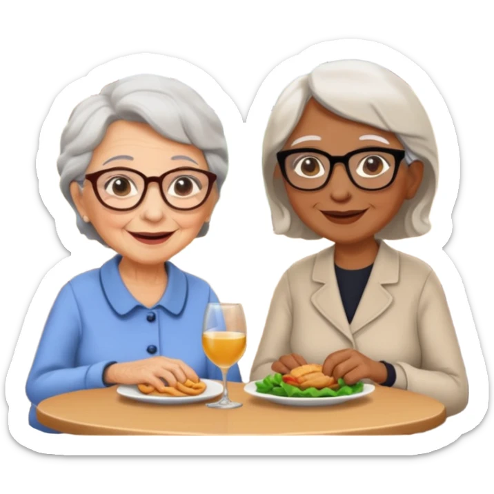 conversación dentro de un restaurant  dos personas y una de las persoans sea una abuela sticker