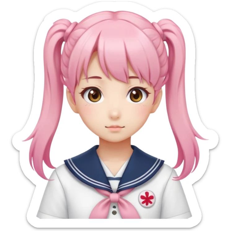 Cute anime girl with pink twin tails hairstyle wearing Japanese sailor style school uniform, kawaii style sticker