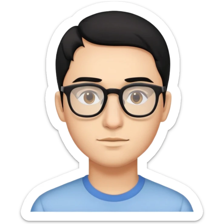 A young man with black hair parted 7/3, a high-bridged nose and wearing glasses. sticker