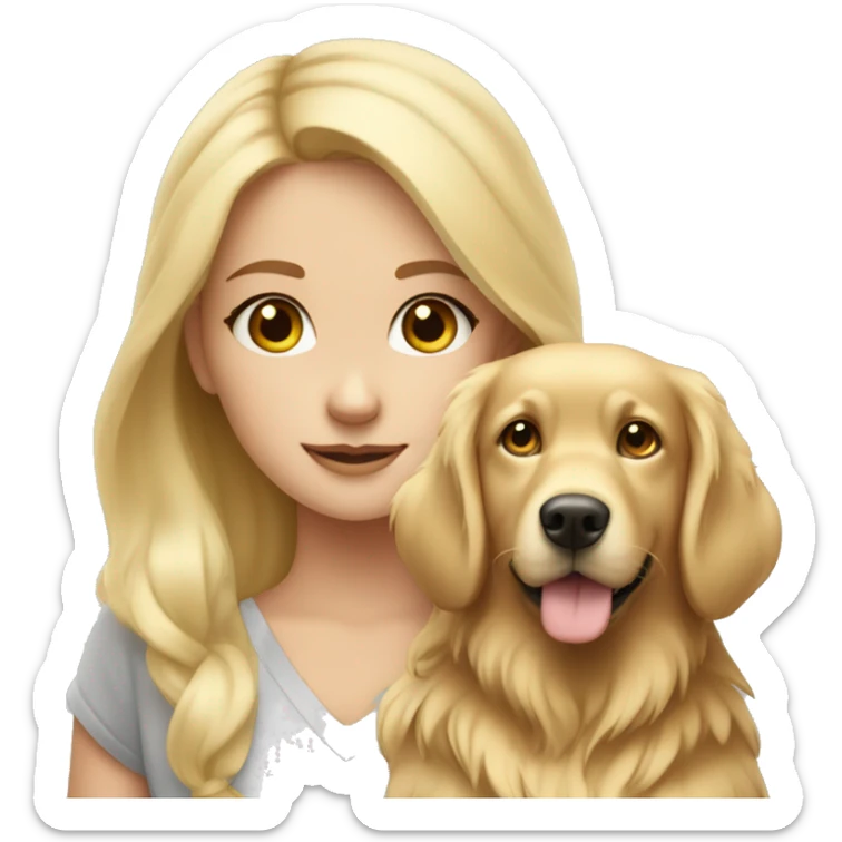 Blonde girl grey eyes with golden retriever  sticker