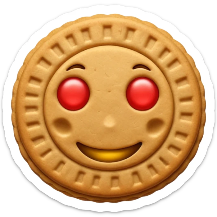 Emoji de un paquete de galletitas tipo pepas de membrillo, con algunas galletas redondas y el centro rojo visible. sticker