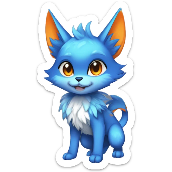 Anthro-Edgy-Cool-Blue-Orange-Contrast-Colors-Fantasy-Fur-Sona-Chibi-Shiny-Fakémon-Hybrid full body sticker