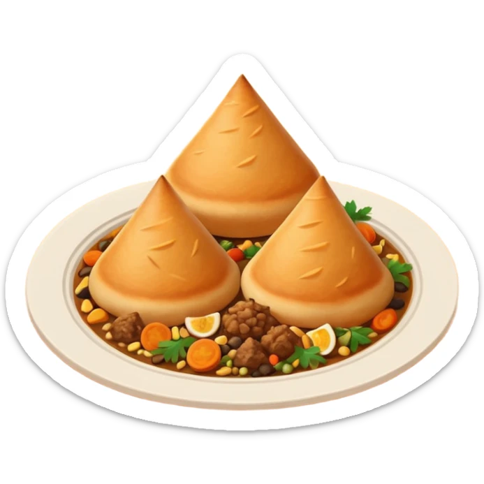 Uzbek cuisine humanless avatar in bright emoji-style illustration. Classic dishes like plov and samsa, warm golden and earthy tones, simple shapes, flat design, high contrast, friendly and appetizing. sticker