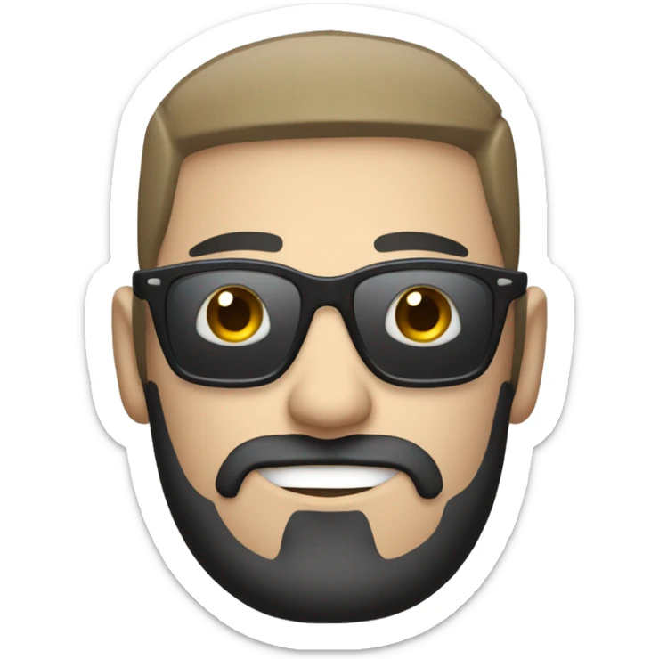 white skin photographer holding a camera beside his head with sunglasses and a goatee and blackhair sticker