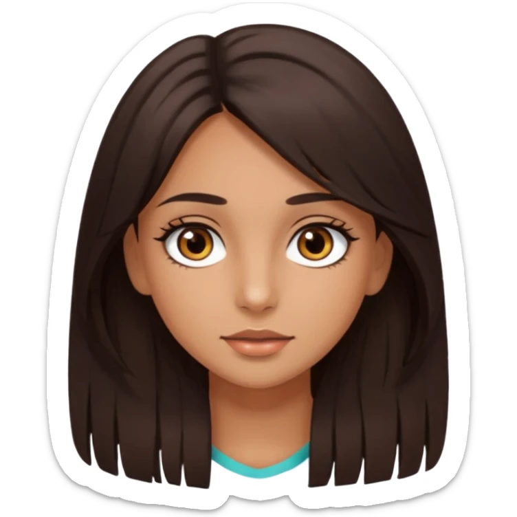 girl with brown eyes, long eyelashes, layerd mid length hair dark brown, tanned skin sticker