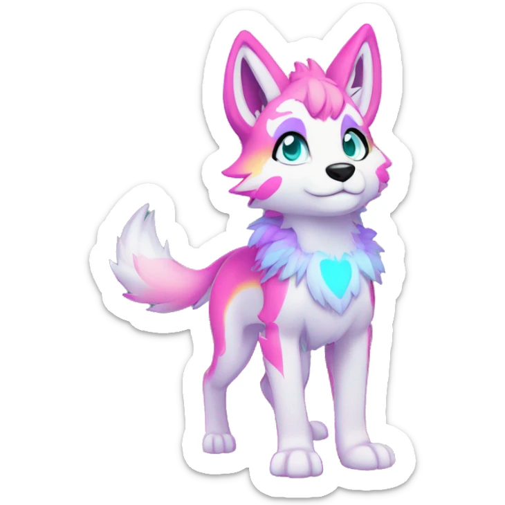 Anthro Colorful Shiny Fionbri-Falvie-sparkle-wolf-sona with neon markings full body sticker