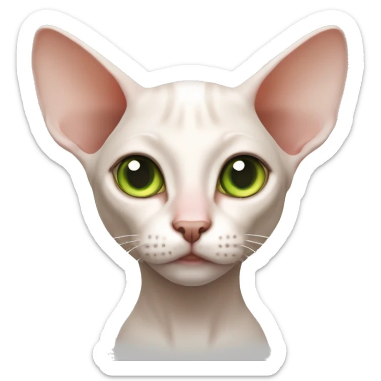 Sphinx cat, girl, white color body, pink nose, green eyes ears and eyebrows light ginger. sticker