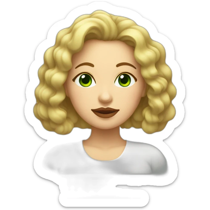 Mujer gordita pelo corto rizado rubio ojos grandes verdes dando un beso sticker