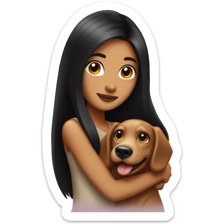 pretty woman with very long black hair and caramel skin hugging a dog sticker