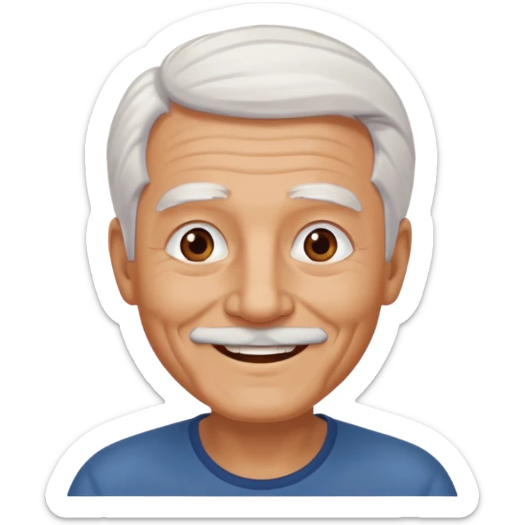 Illustrated emoji of an old man, white hair, no beard, no mustache, dark eyes, tanned skin  sticker
