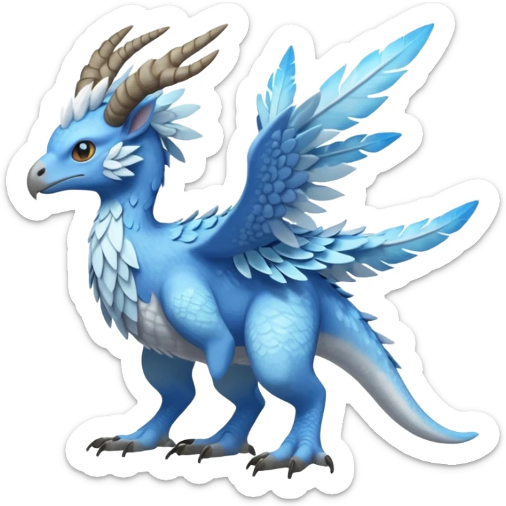 Raptorik scaley feathery horned Amaura-Aurorus-Pokémon-Fakémon-hybrid-fusion-creature, full body sticker