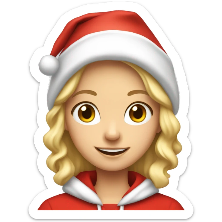smiling blonde haired girl with a santa hat and hoodie  sticker