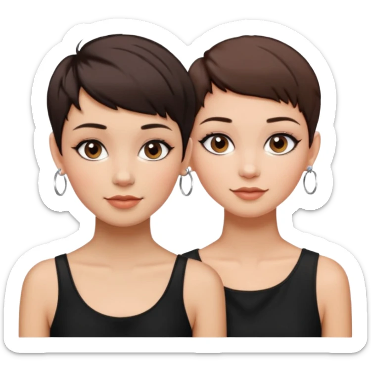 Puerto Rican fair skin straight brown pixie cut hair with hoop earrings make up and my best friend brown  colored pixie cut with jewelry and makeup on her face besties side-by-side wearing black  sticker
