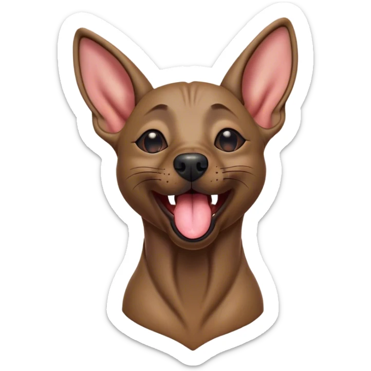 Cinematic Cute Yawning Xoloitzcuintle dog Portrait Emoji, Head tilted slightly with a dramatic, wide-open yawn, showcasing smooth, hairless ebony skin with gently relaxed wrinkles and floppy ears slightly drooping, round dark eyes barely open in drowsy contentment, Simplified yet irresistibly adorable features, highly detailed, glowing with a soft, cozy glow, high shine, relaxed yet expressive, stylized with a touch of whimsy, bright and endearing, soft glowing outline, capturing the essence of a sleepy yet affectionate guardian, so drowsy it feels like it could stretch out of the screen and curl up for a nap! sticker