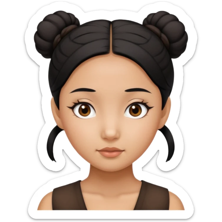 very tan Asian girl with black hair and dark brown eyes, hair in two buns sticker