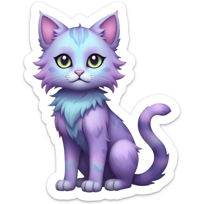 Kawaii dark edgy fantasy pastel ethereal feline fursona animal creature full body sticker