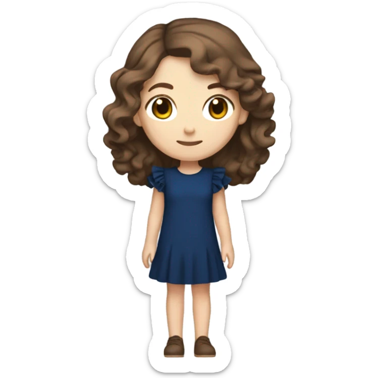 White girl with brown hair dark blue ruffle sleeve dress full body sticker