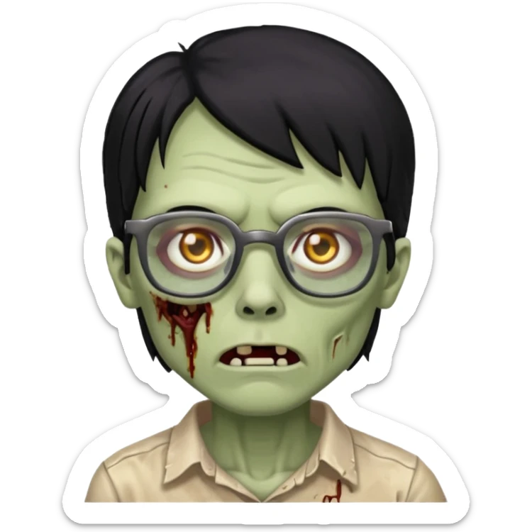 zumbie de cabelo preto medio,olhos pretos e oculos quadrados pequeno sticker