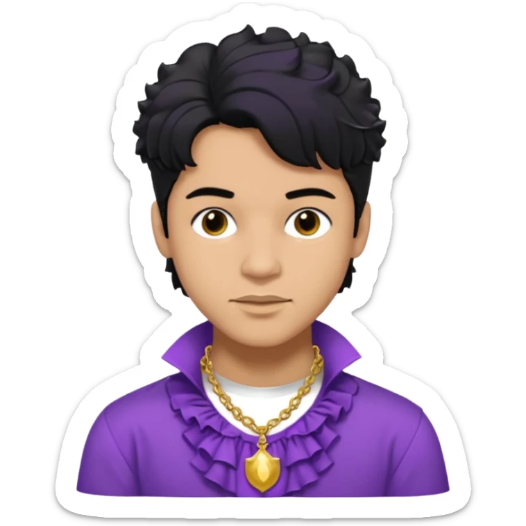 Prince Rogers Nelson olive skin, black hair, brown eyes, purple outfit sticker