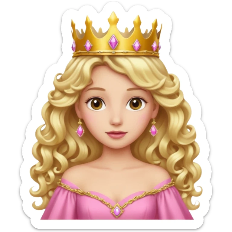 Blonde Princess with long blonde curls, pink gown, golden crown. sticker