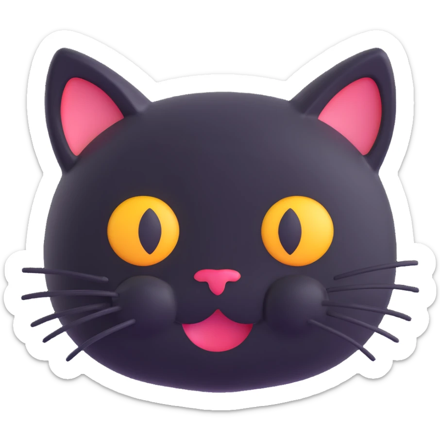 Change the color of the cat face emoji to black while keeping it cute, in a 3D icon style consistent with apple emoji style. sticker