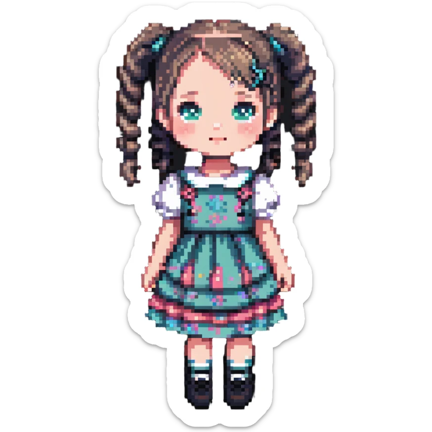 Little girl with pigtails in a cute dress sticker