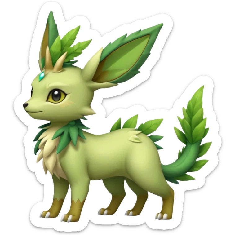 Kawaii cute cool feral Sprigatito-Leafeon-Sceptile-Fakémon-hybrid (full body) sticker