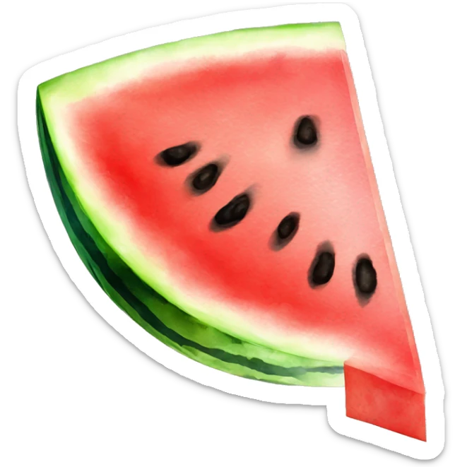 A delicious slice of watermelon, clipart in the style of watercolor, isolated on a white background, high quality, bright colors sticker