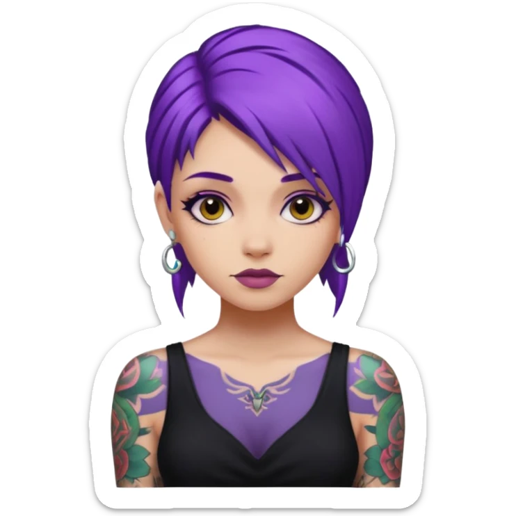 women with tatoos and hightlight that tatoos with purple hair and black dresses sticker