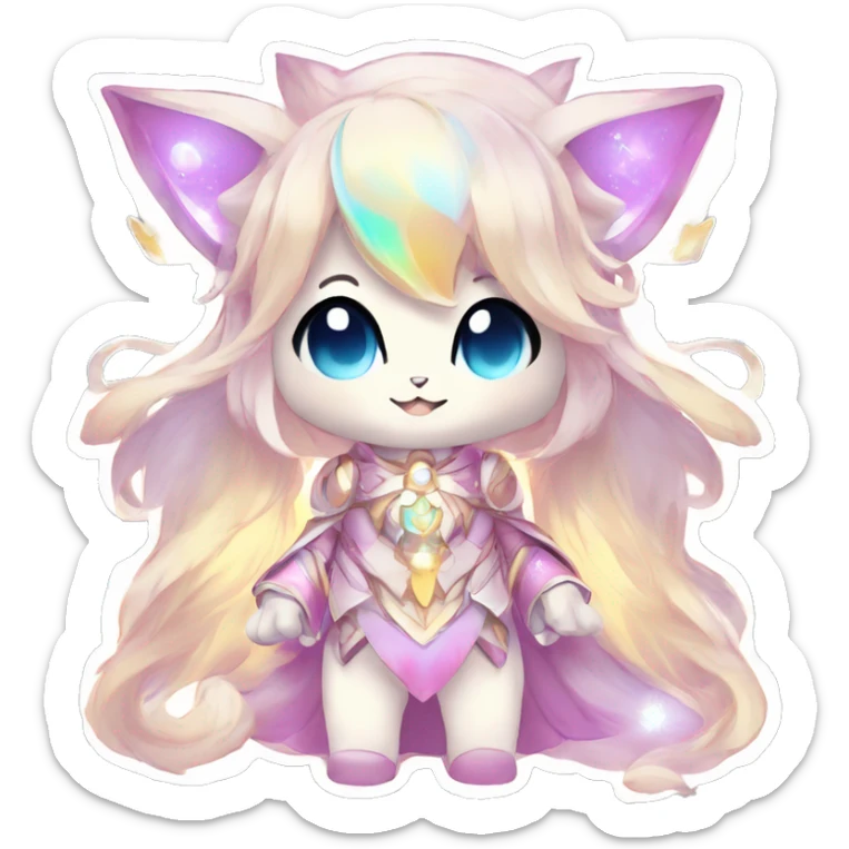 Cute Kawaii Chibi Anthro Sona Colorful Ethereal Pretty see Godly Celestial Shiny Fakemon Full Body sticker