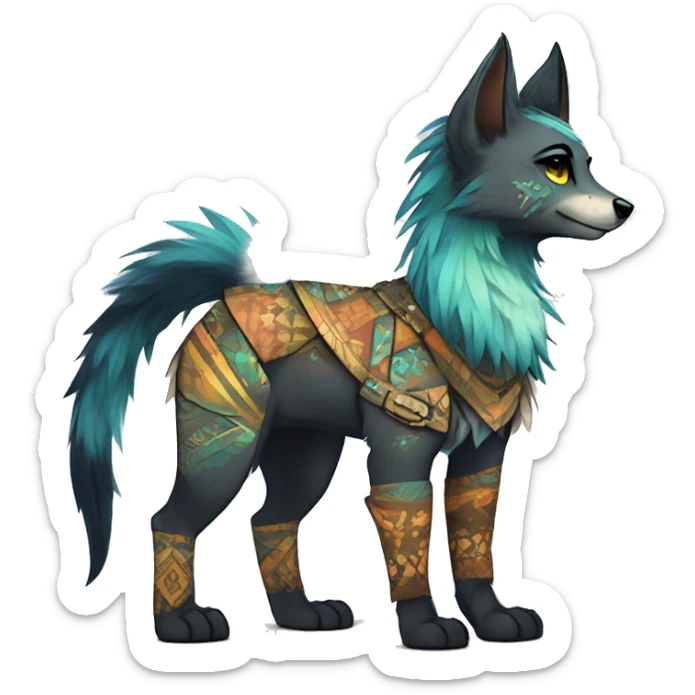 cute cool edgy fantasy animal fursona creature by griffsnuff & LiLaiRa & Falvie with exotic colors with patterns and a spiked collar full body sticker