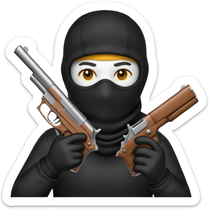 Un emoji con una balaclava negra con una pistola en la mano sticker