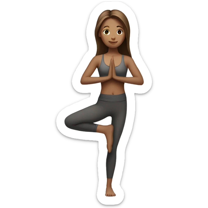 A girl with brown long hair and fair skin is standing in a yoga pose sticker