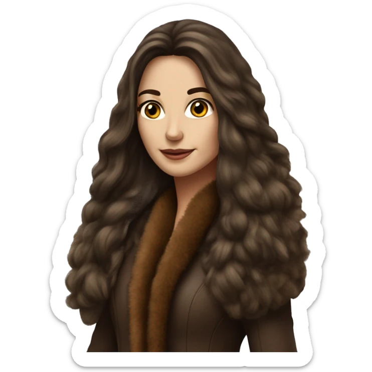 Beautiful Woman Realistic long hair brunette Mob wife big brown fur coat  sticker