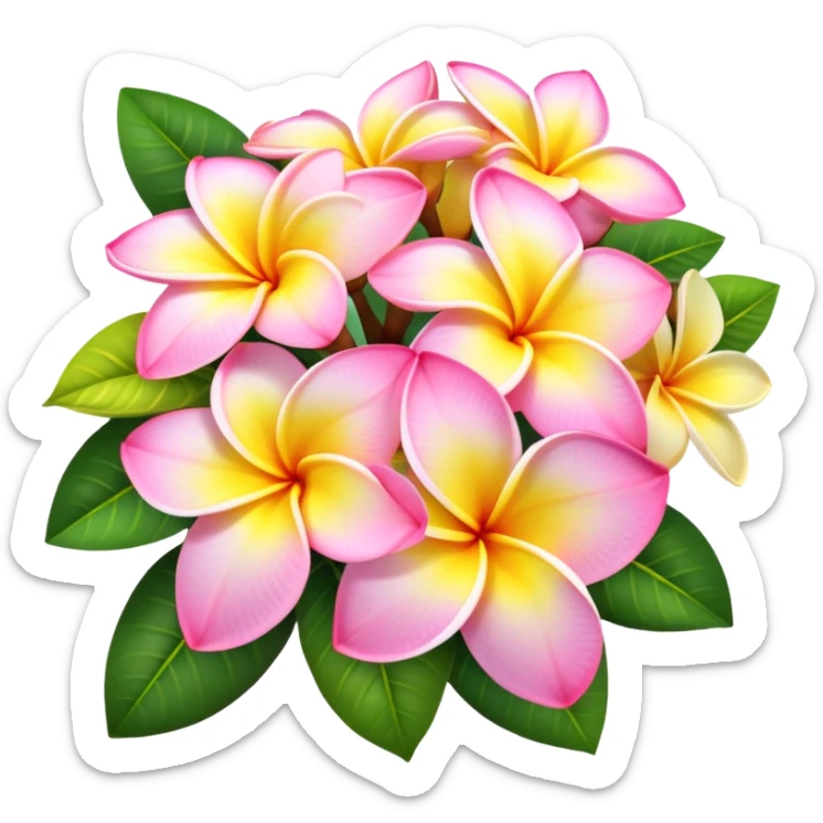 Bouquet of pink and yellow plumeria flowers with hydrangea flowers  sticker