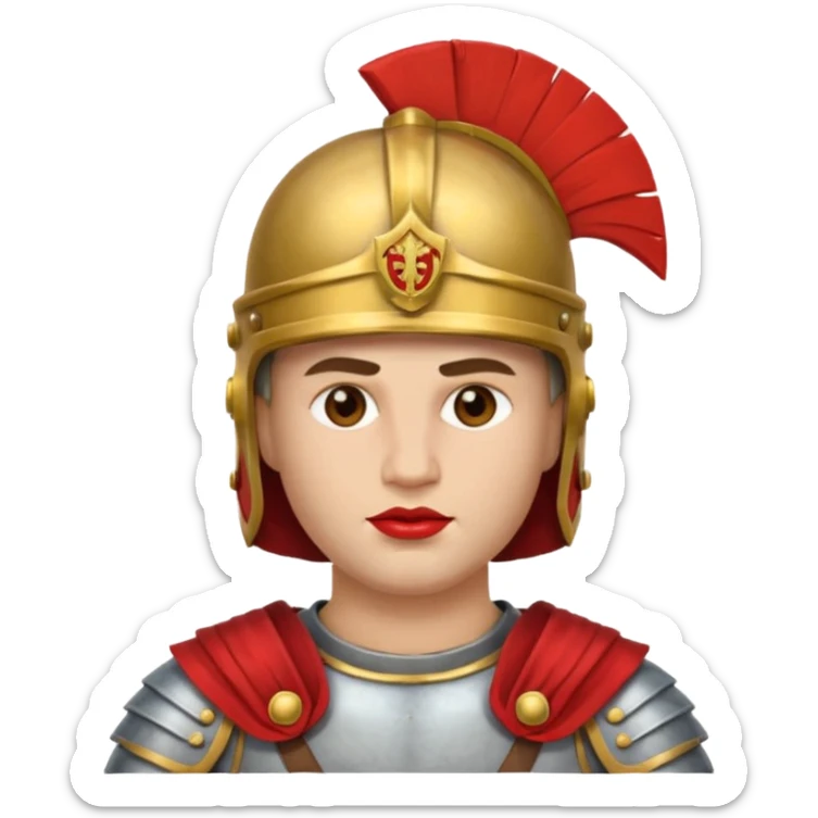 Emoji portrait of a Roman legionary. Helmet, armor, stern expression. sticker