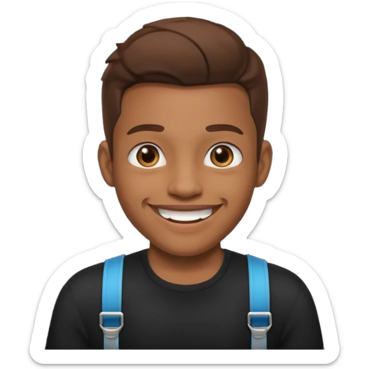 make this images have braces, no glasses,a black shirt, and brown skin sticker