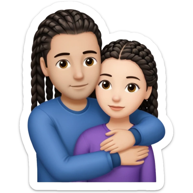 brunette girl with straight hair and medium toned guy with black cornrows hair hugging sticker