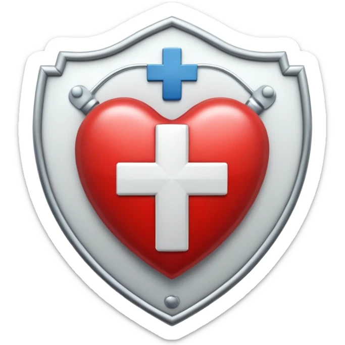 Shield with heart symbol and medical cross, representing sexual health protection sticker